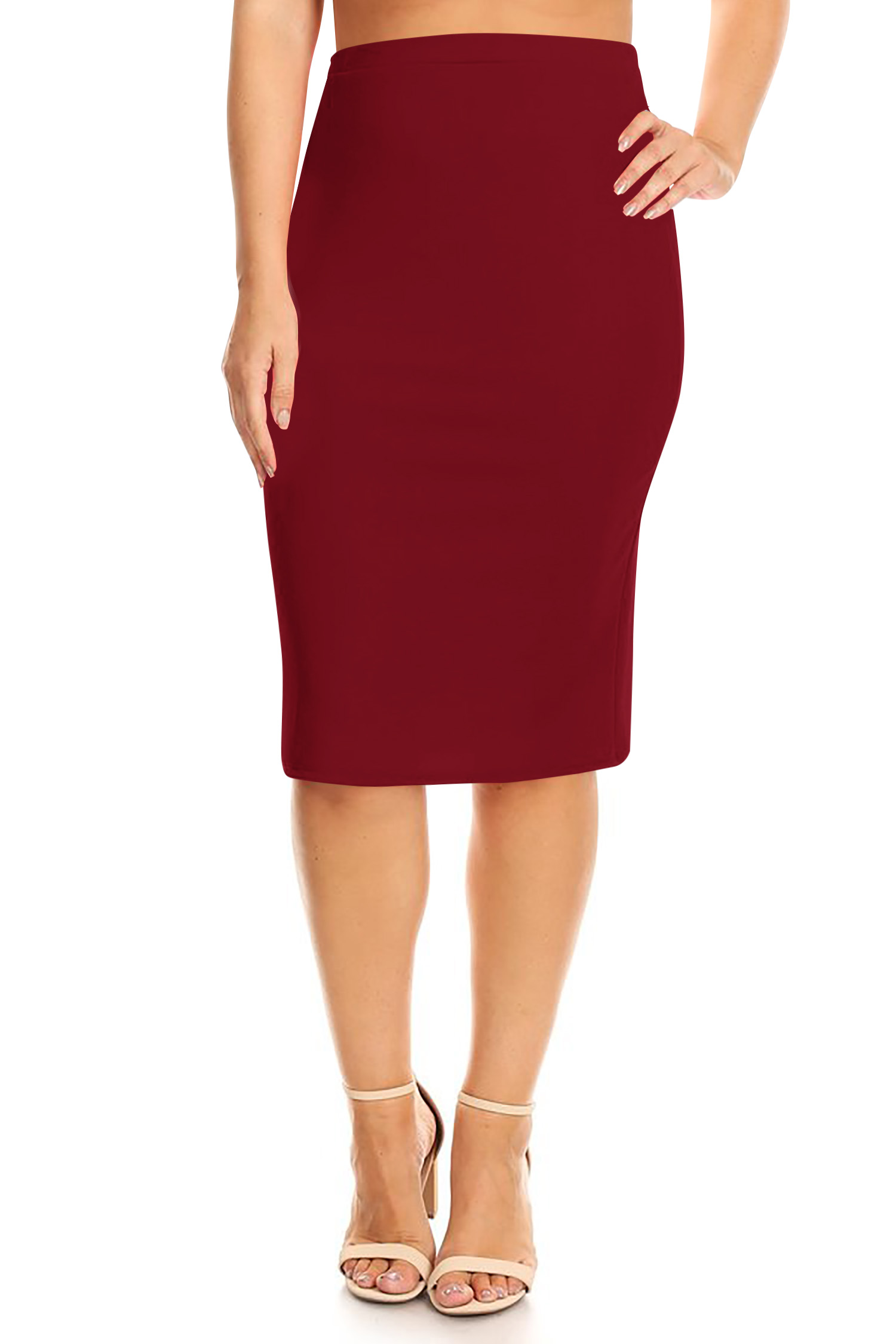 Thanth Womens Waist Band Streychy Solid Pencil Skirt Plus Size Available