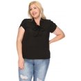 thumbnail image 1 of Women's Plus Size Casual Solid Petal Sleeve Bow Tie Neck Short Sleeve Blouse Shirt Top, 1 of 1