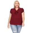 thumbnail image 1 of Women's Plus Size Casual Solid Petal Sleeve Bow Tie Neck Short Sleeve Blouse Shirt Top, 1 of 1