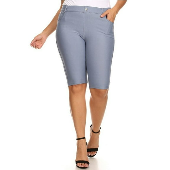 Women's Plus Size Casual Stretch Comfy Pockets Solid Bermuda Shorts Pants