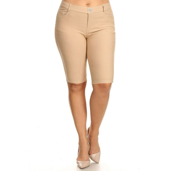 Women's Plus Size Casual Stretch Comfy Pockets Solid Bermuda Shorts Pants