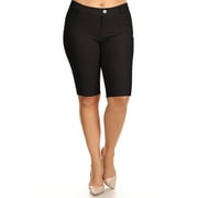 FASHIONSTREAM Women's Plus Size Casual Stretch Comfy Pockets Solid Bermuda Shorts Pants