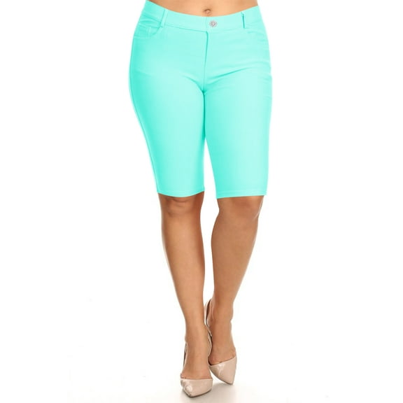 Women's Plus Size Casual Stretch Comfy Pockets Solid Bermuda Shorts Pants
