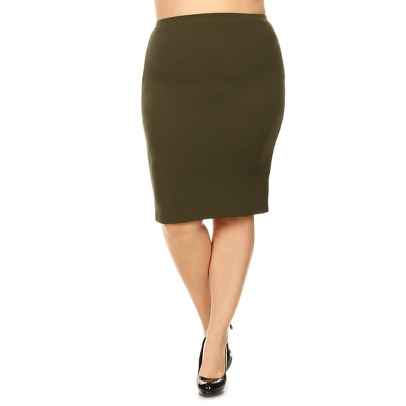 Moa Collection Women's Plus Size Casual Stretch Pull On Bodycon Pencil Midi Skirt
