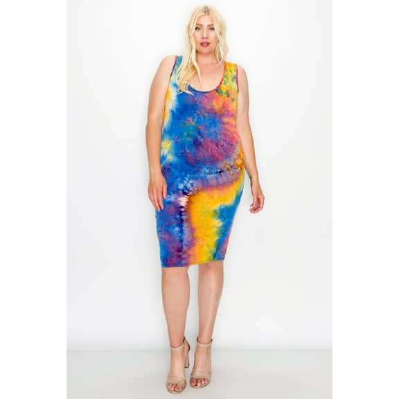Women's Plus Size Casual Slim Stretch Scoop Neck Sleeveless Solid Print Cami Midi Dress