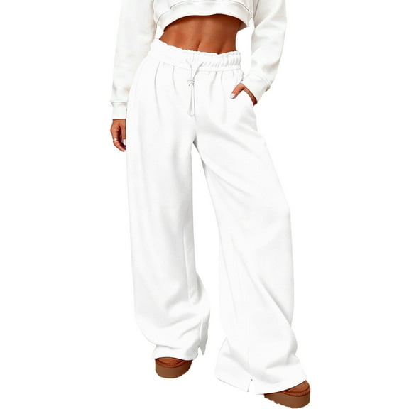 Women's Plus Size Casual Sweatpants Drawstring Wide Leg Pants Lightweight Sports Trousers with Pockets New Pants for Women Dressy Casual White L