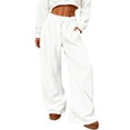 thumbnail image 1 of Women's Plus Size Casual Sweatpants Drawstring Wide Leg Pants Lightweight Sports Trousers with Pockets White XL, 1 of 8
