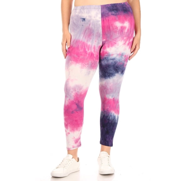 Women's Plus Size Casual Tie Dye and Solid Color Elastic Band Waist Active Leggings Pants S-3XL Made in USA