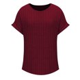 thumbnail image 1 of Women's Plus Size Casual Tops Soft Ribbed Crew Neck Solid Color Shirts Lightweight Short Sleeve Blouses, 1 of 4