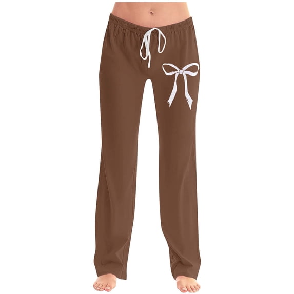 Women's Plus Size Casual Wide Leg Pants Bow Print Elastic Drawstring Straight Leg Lounge Pants Sleepwear Trousers Loose and Comfortable for Home Leisure