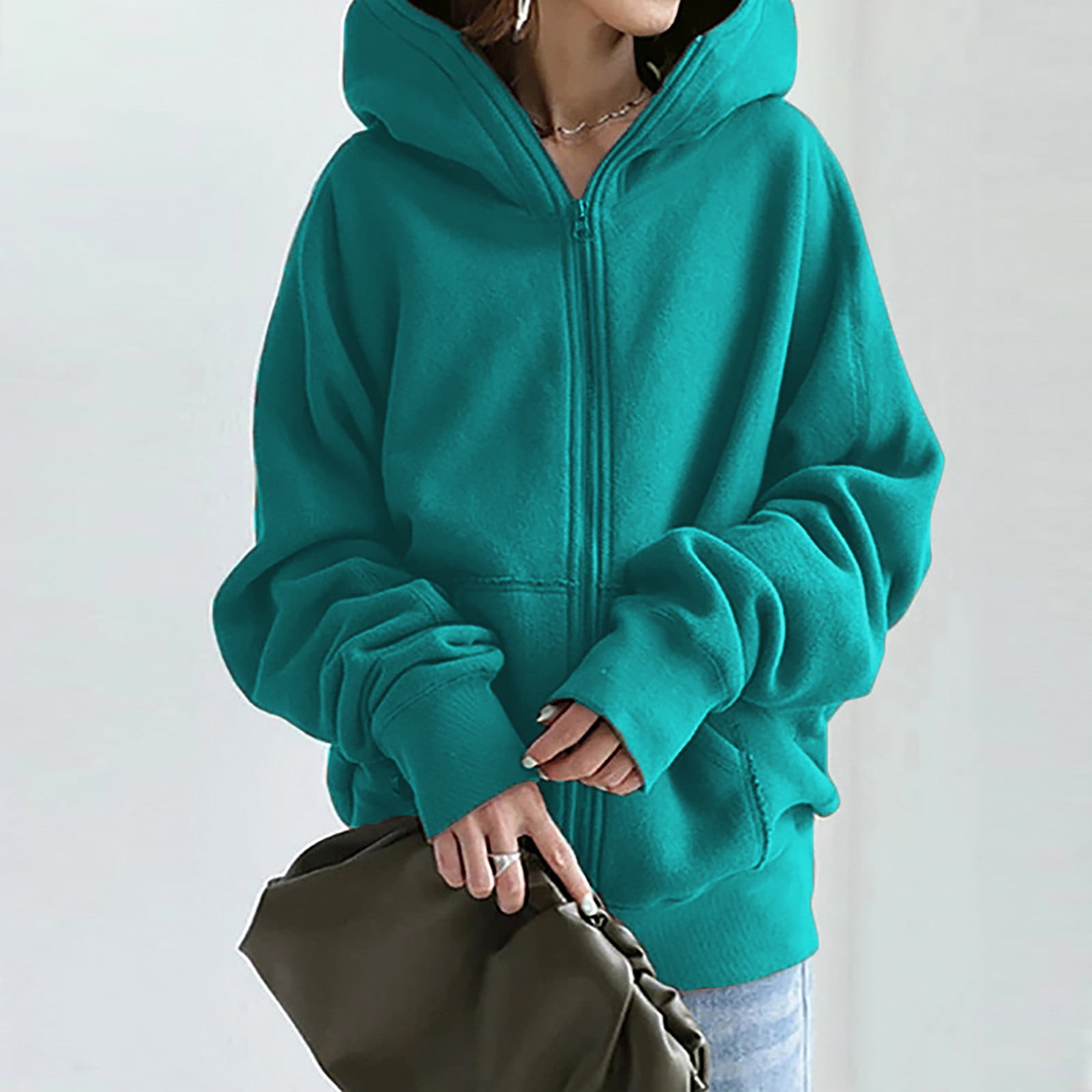 Plus Size Women Summer Casual Pure Color Cotton Hoodie