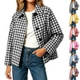 thumbnail image 1 of Women's Plus Size Checkered Jackets Turn-Down Collar Casual Loose Long Sleeve Short Side Pocket Coat Top, 1 of 8