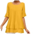 thumbnail image 1 of Women's Plus Size Chiffon Shirt Short Sleeve Loose Solid Color Blouse Tops, 1 of 5