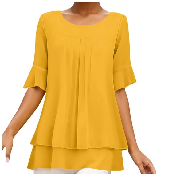 Women's Plus Size Chiffon Shirt Short Sleeve Loose Solid Color Blouse Tops