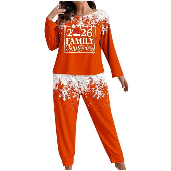 Women's Plus Size Christmas Long Sleeve Pj Set Soft 2 Piece Loungewear Sleepwear with Jogger Pants