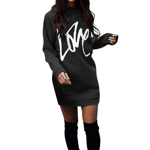 Women's Plus Size Christmas Long Sleeve Solid Color Sweater Dress - Polyester Round Neck Autumn Winter Casual Dress