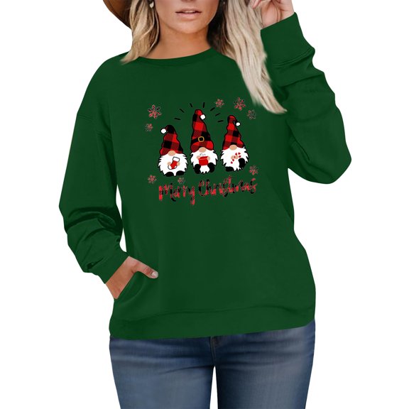 Women's Plus Size Christmas Printed Sweatshirt, Long Sleeve Casual Pullover Top, MERRY CHRISTMAS Graphic Fashion Hoodie,Green,3XL