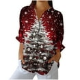 thumbnail image 1 of Women's Plus Size Christmas Shirts Long Sleeve Loose Graphic Casual Classic Collared Button Down Blouses, 1 of 6