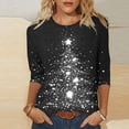 thumbnail image 1 of Women's Plus Size Christmas Tree Print Top with 3/4 Sleeve Round Neck Loose Fit for Holiday Casual Wear, 1 of 5