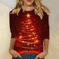 thumbnail image 1 of Women's Plus Size Christmas Tree Print Top with 3/4 Sleeve Round Neck Loose Fit for Holiday Casual Wear, 1 of 5