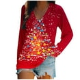 thumbnail image 1 of Women's Plus Size Christmas V-Neck T-Shirt - Snowman Santa Tree Print Long Sleeve Blouse, Breathable Loose Holiday Top for Parties/Gifting, 1 of 4
