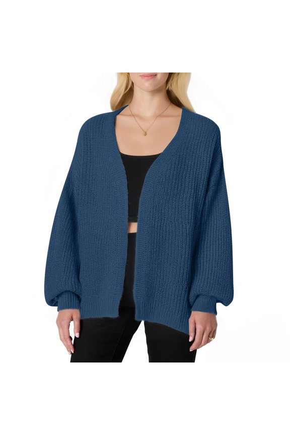 Women's Plus Size Chunky Knit Cardigan, Oversized Open Front Sweater, Long Sleeve Casual Duster, Lightweight Loose Fit Coat, Fall Layering Piece Navy XXXXL