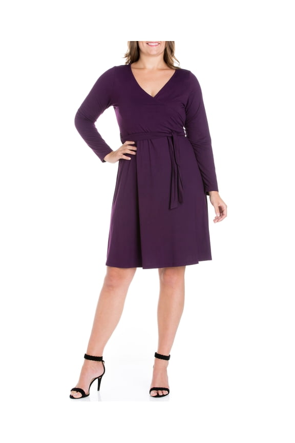Women's Plus Size Classic Belted Dress Purple 2X