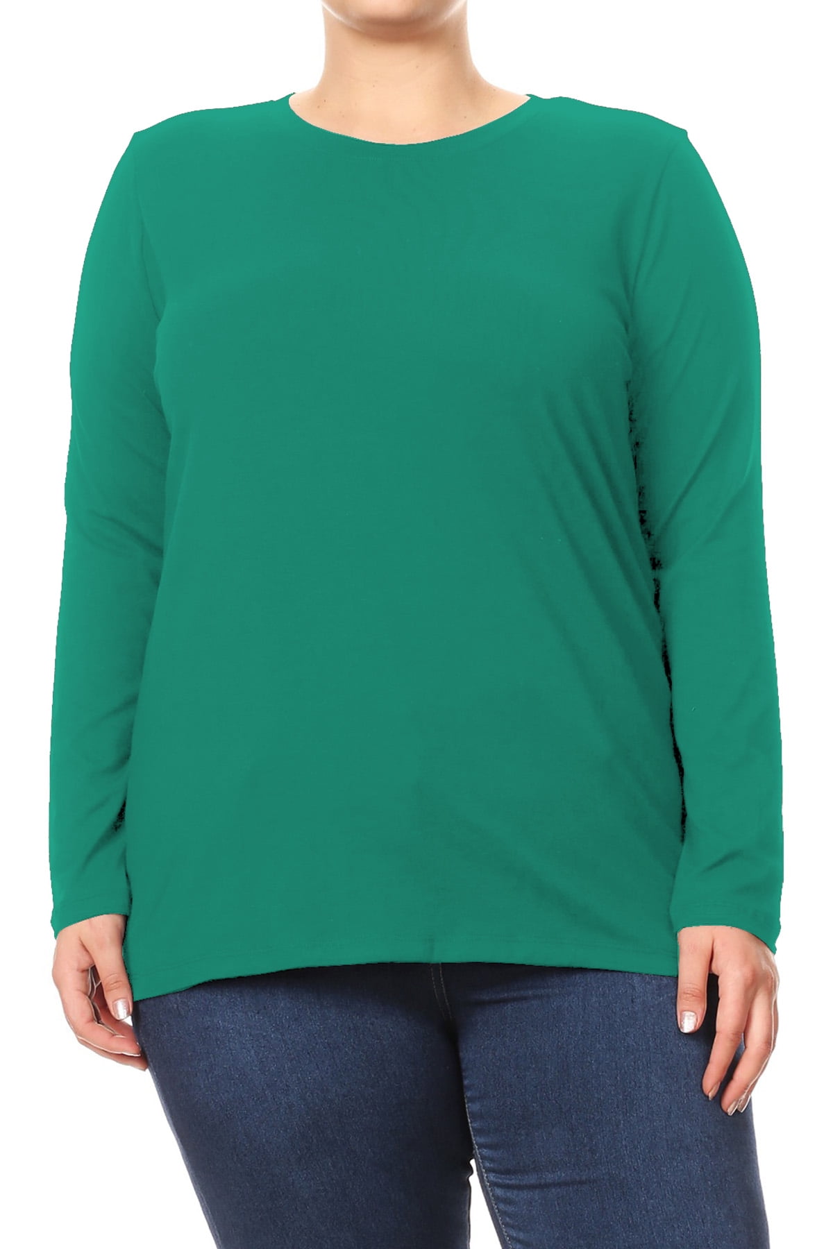 Women's Plus Size Classic Fit Long Sleeve Cotton Scoop-Neck T-Shirt ...