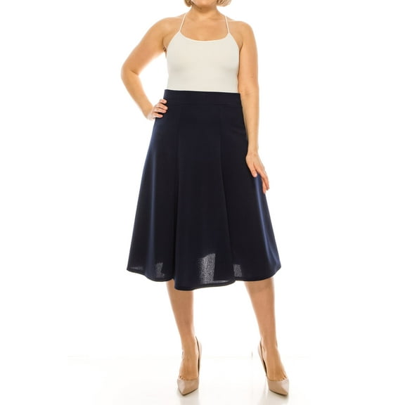 Women's Plus Size Classic Solid Flared Lightweight Midi A-line Skirt