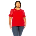 thumbnail image 1 of Women's Plus Size Classic Solid Top with Lace Accent - Casual and Elegant, 1 of 6