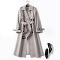 thumbnail image 1 of Women's Plus Size Classic Trench Coat, Mid-Length Over Knee Windbreaker, British Style Drawstring Waist Jacket, Slim Fit Overcoat, Casual Outerwear Beige L, 1 of 4