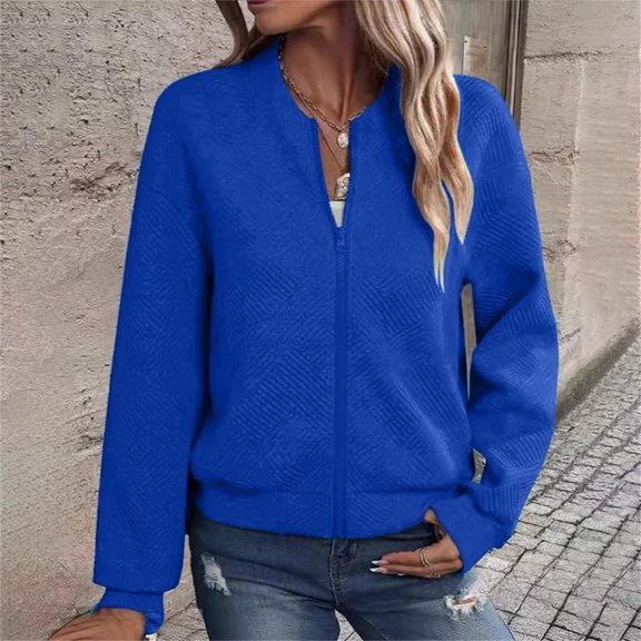 Women's Plus Size Coarse Knitted Baseball Jacket with Zipper and Long Sleeve for Casual Wear