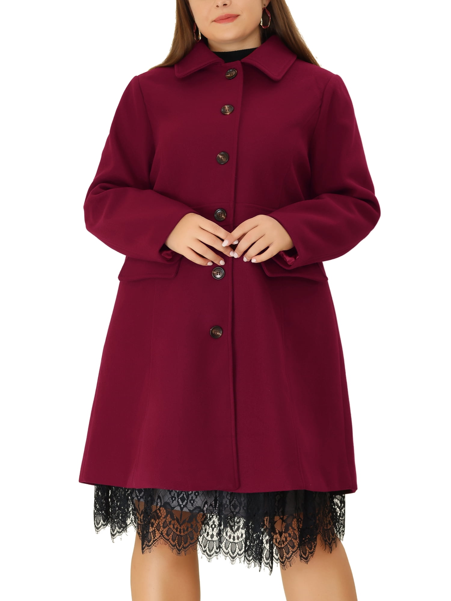 Women's Plus Size Coats Contrast Collar Single Breasted Long Coat