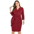 thumbnail image 1 of Women's Plus Size Cocktail Dress V-Neck Ruffle Slit Hem Wrap Dress, 1 of 7