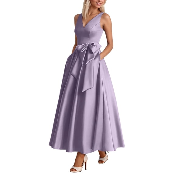 Women's Plus Size Cocktail Dresses for Wedding Guest with Bow Satin Back Lace Up A Line Elegant Formal Party GY2 C