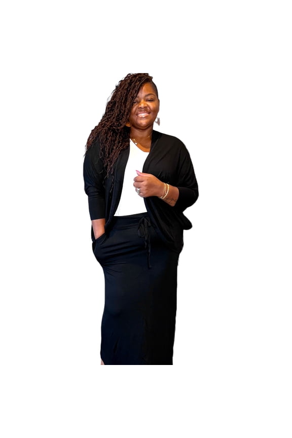 Women's Plus Size Cocoon Cardigan Maxi Skirt Set