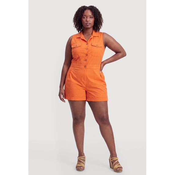 Women's Plus Size Collared Button Front Romper