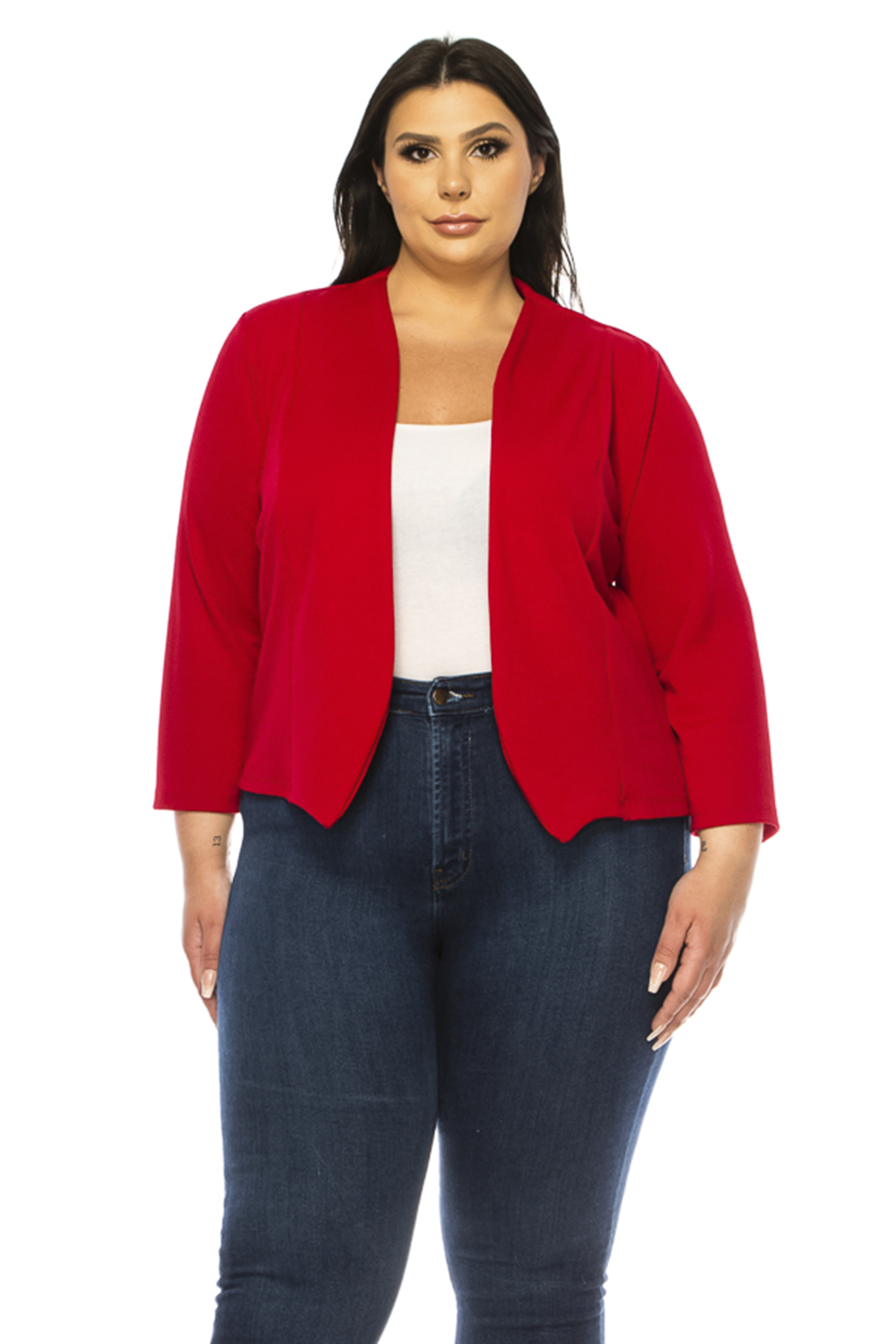 MOA Collection Women s Plus Size Collarless Blazer Open Front Sleek 3 4 Sleeves Cardigan