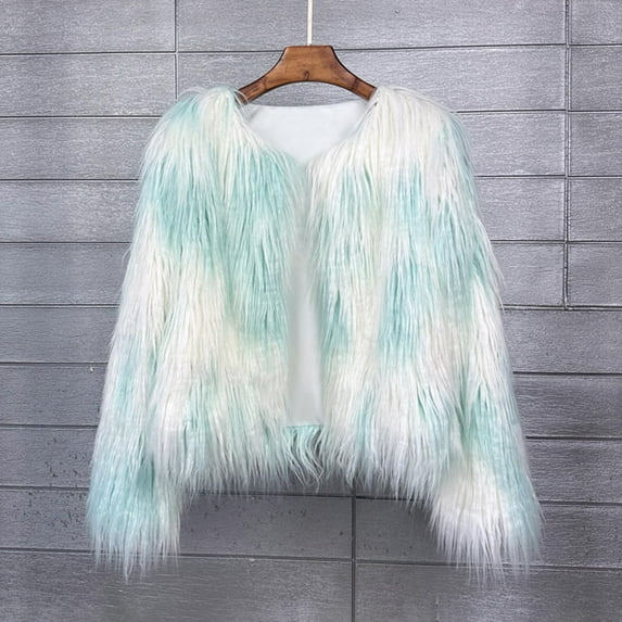 Women's Plus Size Colorful Faux Fur Coat Long Sleeve Casual Warm Jacket for Winter