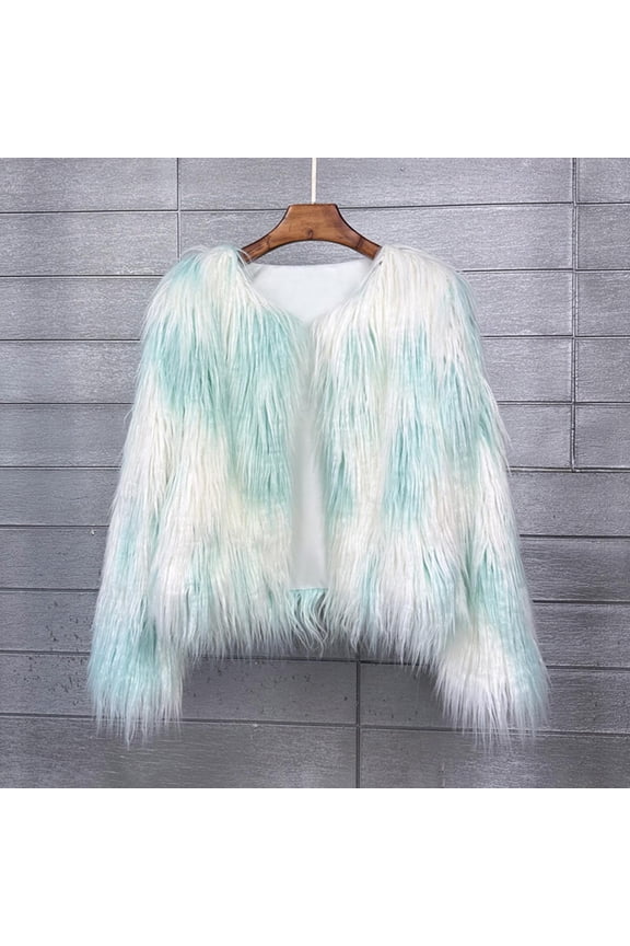 Women's Plus Size Colorful Faux Fur Coat Long Sleeve Casual Warm Jacket for Winter