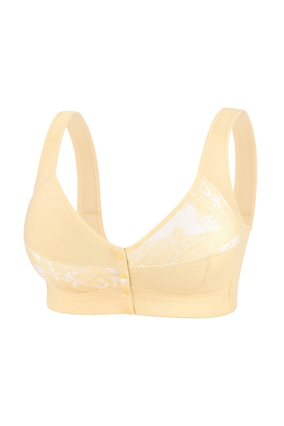 Women's Plus Size Comfortable Fixed Cup Front Buckle Bra for Elderly Soft Thin Tank Top Underwire Support