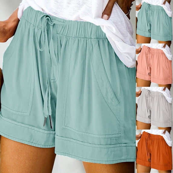 Women's Plus Size Comfy Elastic Waist Drawstring Loose Shorts, Soft Polyester Blend Fabric, Side Pockets, Casual Summer Lounge & | TruBelle,Mint Green M