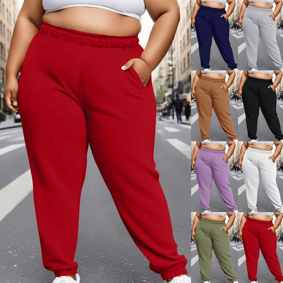 Women's Plus Size Comfy Lounge Pants High Waisted Joggers Pants with Side Pockets Elastic Drawstring Waist for Yoga Casual Home Wear