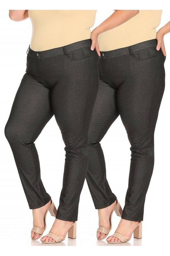 Women's Plus Size Comfy Slim Pocket Jeggings Jeans Pants with Button (Pack of 2)