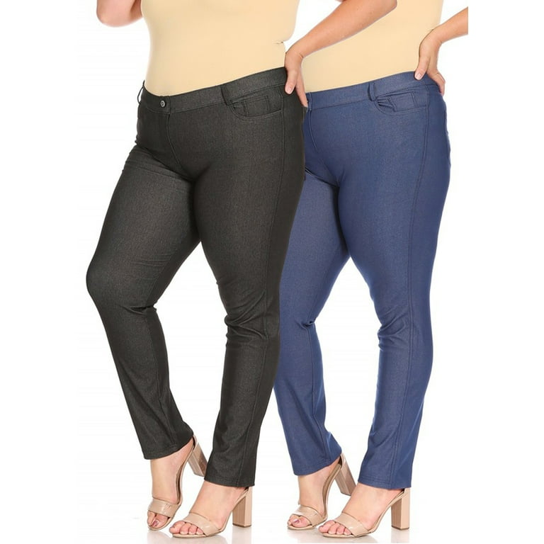 Women's Plus Size Comfy Slim Pocket Jeggings Jeans Pants with Button (Pack  of 2)