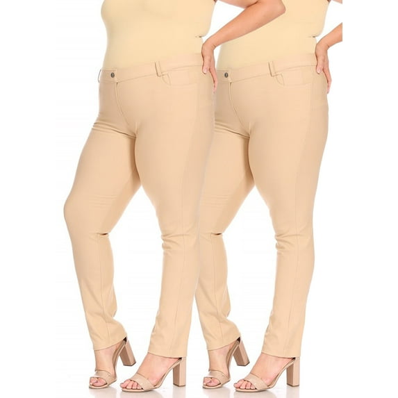 Women's Plus Size Comfy Slim Pocket Jeggings Jeans Pants with Button (Pack of 2)