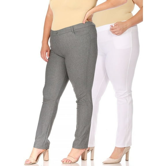 Women's Plus Size Comfy Slim Pocket Jeggings Jeans Pants with Button (Pack of 2)