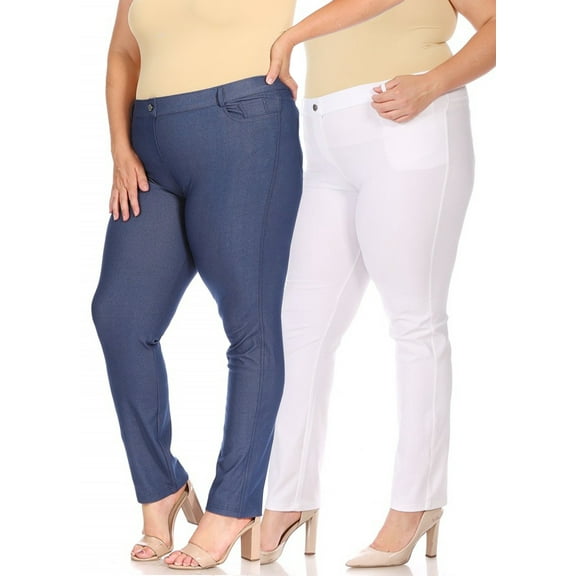 Women's Plus Size Comfy Slim Pocket Jeggings Jeans Pants with Button (Pack of 2)
