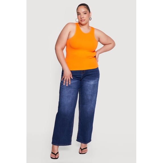 Women's Plus Size Compression Rib High Neck Tank Top
