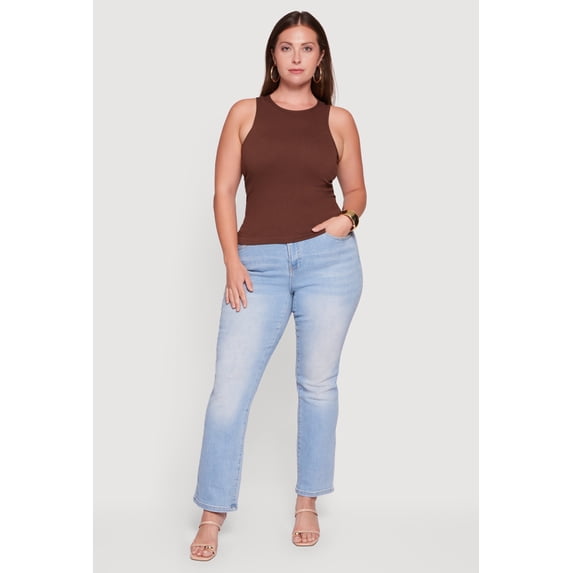 Women's Plus Size Compression Rib High Neck Tank Top